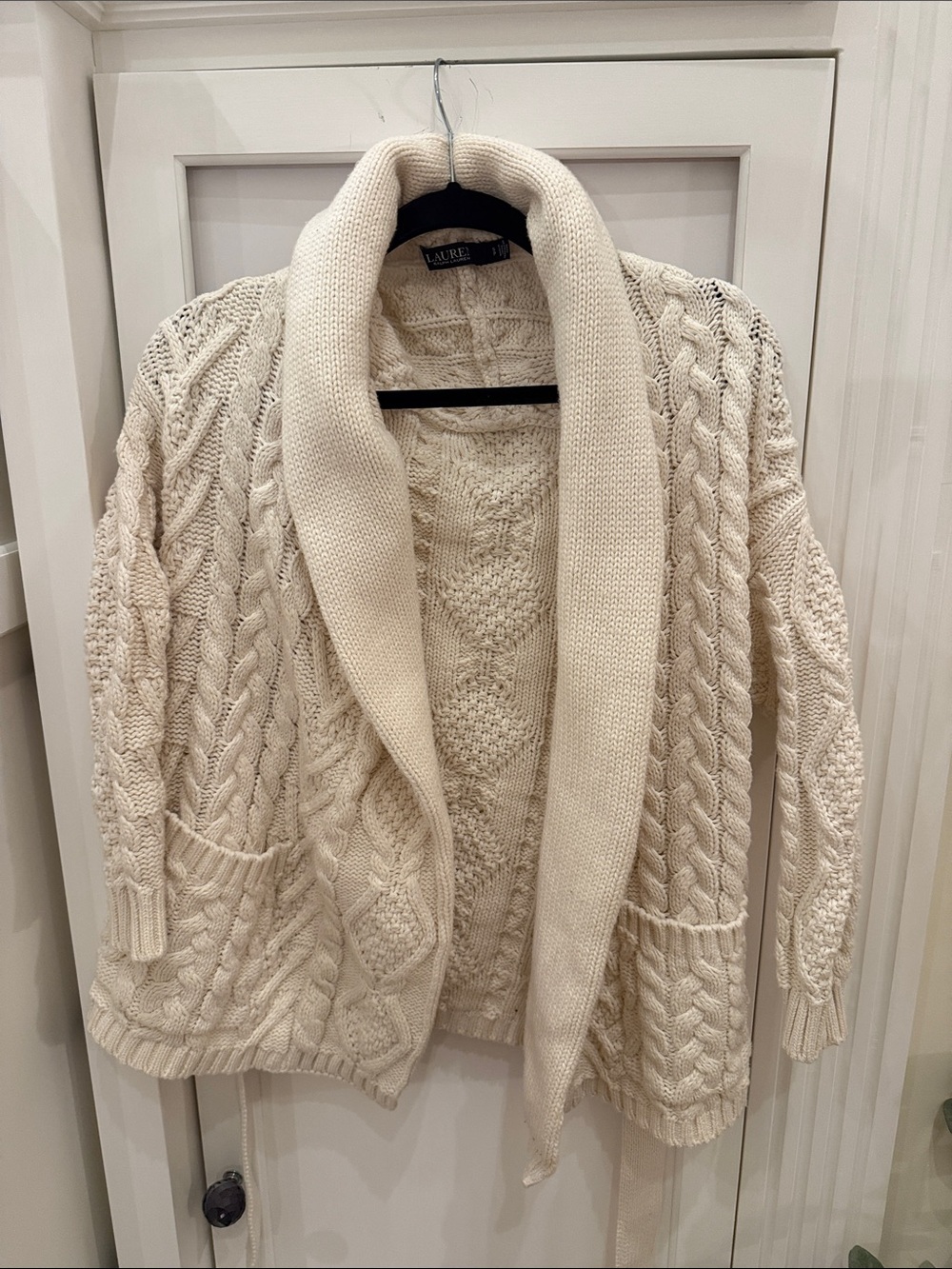 Lauren Ralph Lauren Ivory Cable Shawl-Collar Cardigan